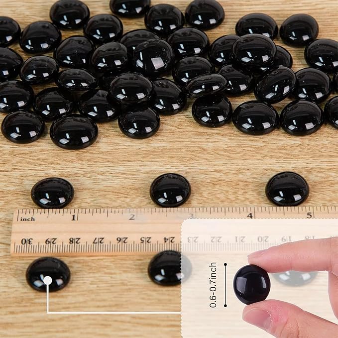 FUTUREPLUSX 1LB Black Flat Glass Marbles, Glass Pebbles Vase Filler, Dark Beads Fishbowl Decorative Gem for Table Scatter Home Decor
