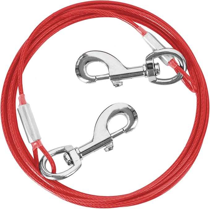 10FT Heavy Duty Dog Tie Out Cable for Large Dogs up to 125lbs, Durable Runner Tether Line (Red)