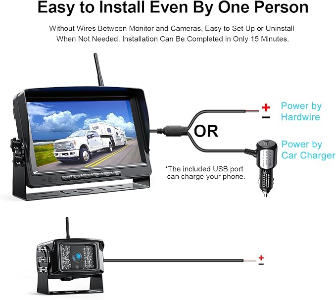 Fookoo HD 1080P 9" Wireless Backup Camera System, 9-inch Dual/Quad Split Monitor w/Recording, Supports 4 Cameras, IP69 Waterproof Rear View Cam Parking Lines 32GB SD Card for RV/Trailer/Truck(DW901)