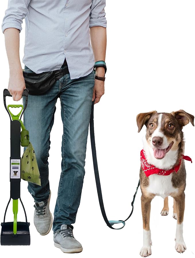 32" Pooper Scooper for Large Medium Small Dogs with Bag Attachment, Extra Long Handle Heavy Duty with 30 Dog Poop Bags & 1 Dispenser Poop Scoop, Foldable Dog Poop Picker Upper for Yard