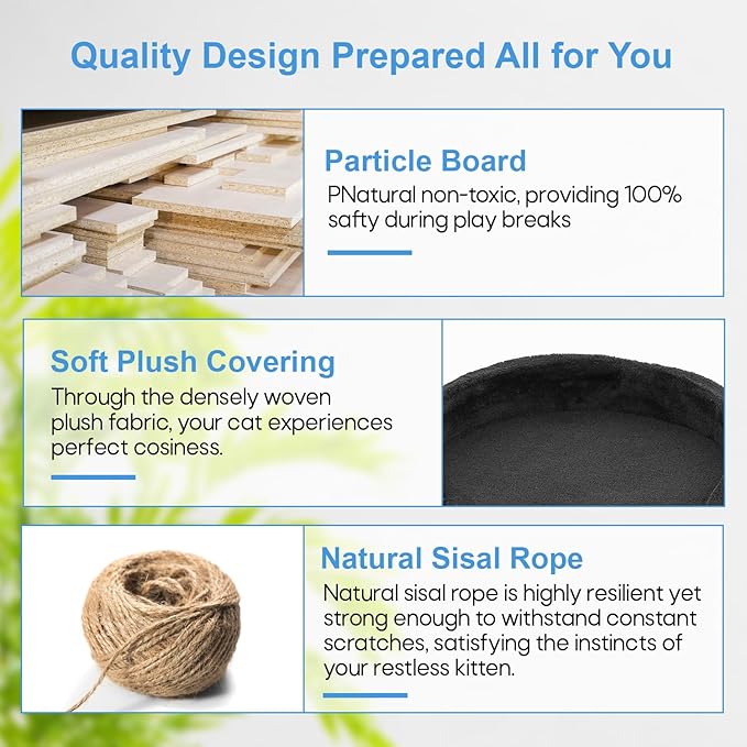 FDW Cat Tree 54in Cat Tower Multi-Level Durable Cat Scratching Post & Cozy Fun Cat Jumping Platform Space Saving Cat Condo Pet Play House for Indoor Cats,Dark Gray