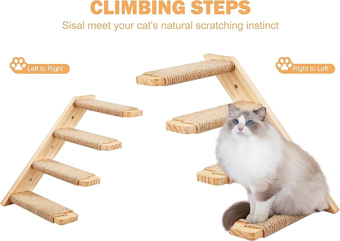 Cat Wall Furniture Set, 2PCS Cat Shelves & 2PCS 4 Steps Wall Shelves Stairs Tower Climbing Scratching Perches for Climbing Sleeping, Playing