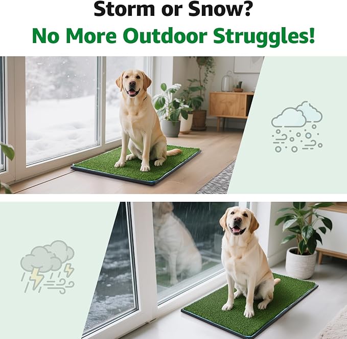Dog Grass Pad with Tray,35.5” x 23.6” Indoor Dog Potty System 2 Pics Replacement Artificial Grass Mats-5 Pics Disposable Puppy Pads,for Puppy Training Apartment,Balcony and Apartment Use