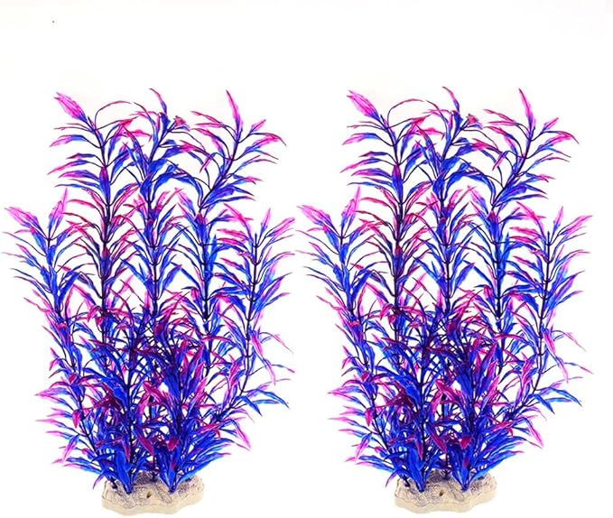 DSkoiph 2 pcs Aquarium Decor Plastic Plants Extra Large 21 Inches Artificial Fish Tank Plants Tall Fish Tank Decorations Artificial Green Water Plants (Purple)