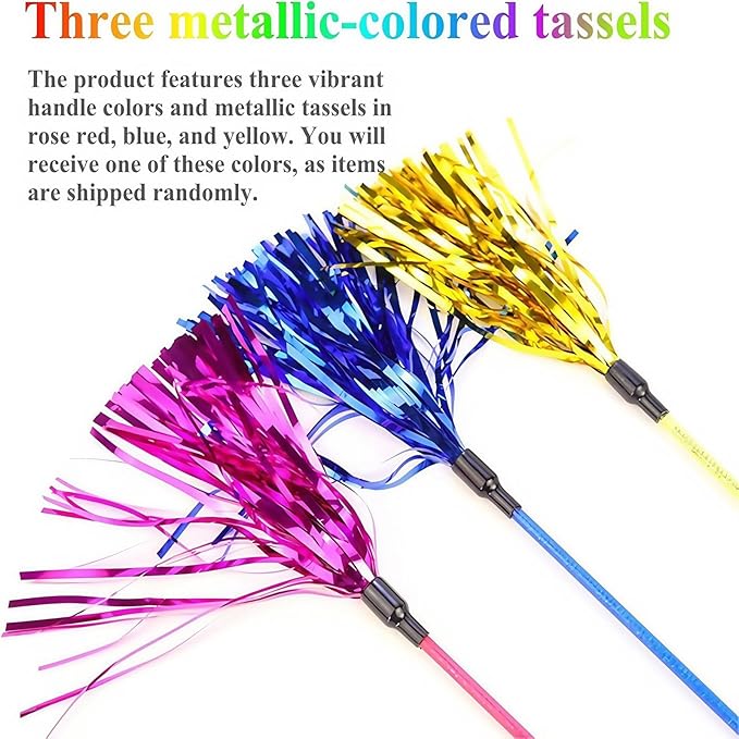 ADUCK Interactive Cat Teaser Wand Toy with Tassels - Durable Cat Chaser for Indoor Kitten Exercise, Boredom Relief & Training Play - Assorted Color, 1 Pack