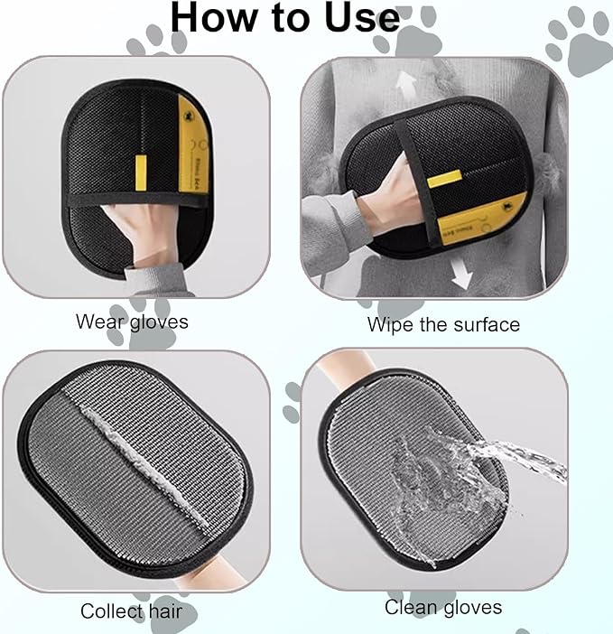 Pet Hair Remover, Electrostatic Gloves Pet Hair Removal, Reusable Double Sided Electrostatic Pet Hair Remover