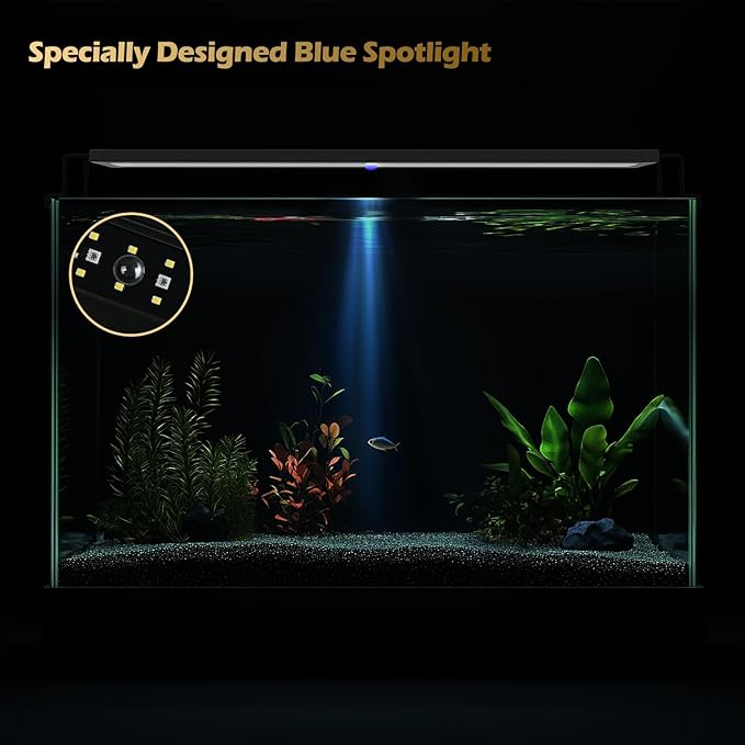 GLOWRIUM LED Aquarium Light with Remote, Full Spectrum Fish Tank Light with Auto Timer, IP67 Waterproof Freshwater Planted Tank Light, Dimmable RGB+W+Moon LEDs with High Performance (18W 24-29inch)
