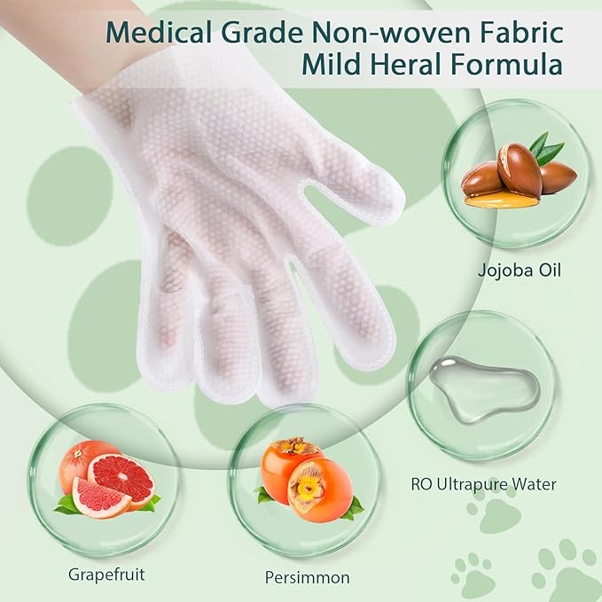 WLP 48 PCS Pet Cleaning and Deodorizing Glove Wipes for Dogs & Cats Hypoallergenic Pet Cleaning and Hydrating Glove Bath Wipes Enriched with Aloe & Jojoba Oil Individually Wrapped