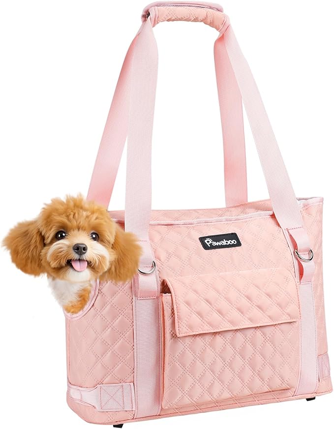 Pawaboo Dog Purse Carrier for Small Dogs with Pocket, Lightweight Dogs and Puppies Tote Bag Carrier, Dog Carriers Soft Sided for Puppy Cat Rabbit, Shopping Travel Puppy Carriers Under 11 LBS, Pink