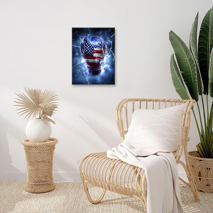 Sports Boxing Wall Art Canvas American Flag Wall Decor Prints Framed Painting Gym Pictures Gifts Artwork for Bathroom Living Dining Room 12"x16"