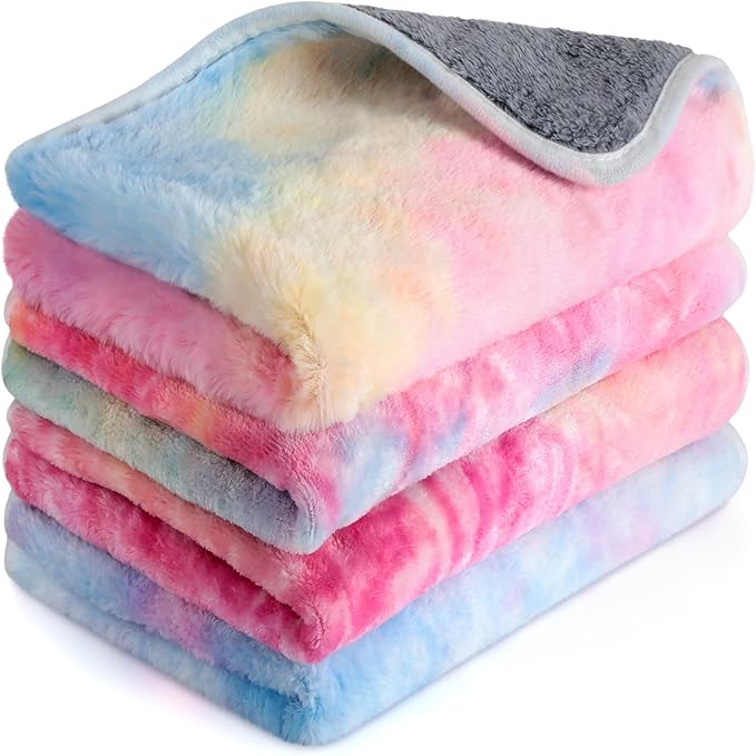 Reginary 4 Pcs Waterproof Guinea Pig Blankets Washable Small Animal Fleece Bedding Absorbent Guinea Pig Cage Liners Reusable Pet Pee Pad Sleep Mat for Hamster Ferret(Tie Dye Pattern,35 x 24 Inch)