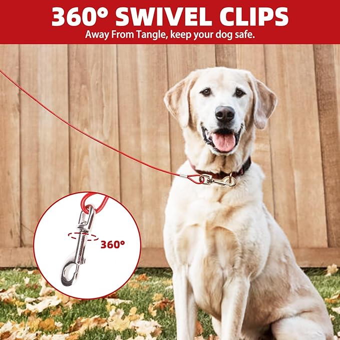 PUPTECK Outdoor Dog Run Cable for Small to Large Dogs up to 125lbs, Heavy Duty Tie Out Cable Trolley System with Runner Pulley Cable Zip Line for Yard, Camping, Long Lead Chain Leash