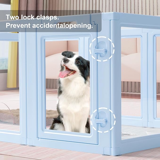 Clear Acrylic Dog Playpen,Transparent DIY Dog Pen,Easy Assembly and Disassembly,Indoor and Outdoor Use,Simple Cleansing Fence (Sky Blue, 60CM, 10 Panel)