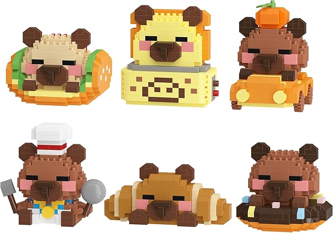 6 Set Cute Capybara Baking Bread Series Mini Building Toy Kawaii Animals Set Micro Adorable Pet Buildings Small Bricks Gifts Toys