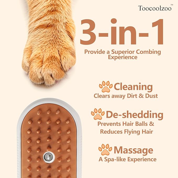 3-in-1 Cat Steam Brush, Rechargeable Cat Brush with Steam, Spritz Defur Comb for Dogs, Spritz Defur Comb for Cats (White)