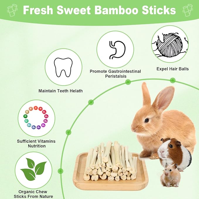2.7lb Sweet Bamboo Sticks for Rabbits Chew Sticks Toys Guinea Pig Hamster Chinchilla Molar Treats Snacks, Natural Teeth Grinding Toys