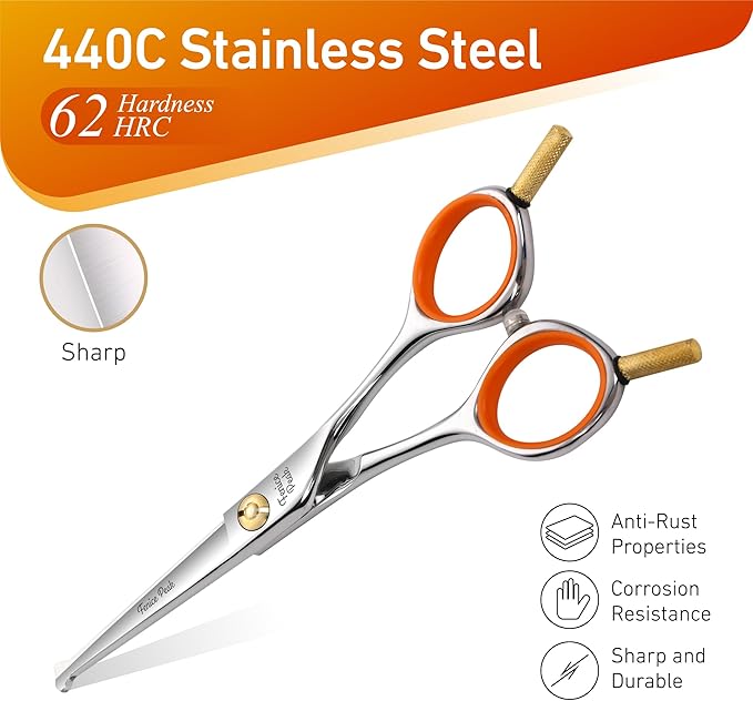 Fenice Peak 6'' Small Straight Scissors Lightweight Dog and Cat Grooming Scissors with Safety Round Tip JP440C Stainless Steel Sharp Blades for Body Facial Nose Ear and Paw Hair Easy Use