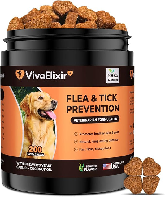 Flea and Tick Prevention for Dogs – 200 Soft Chews - Dog Flea and Tick Treatment & Oral Flea Pills – Skin & Coat Health - Made in USA - for Small, Medium, Large Dogs