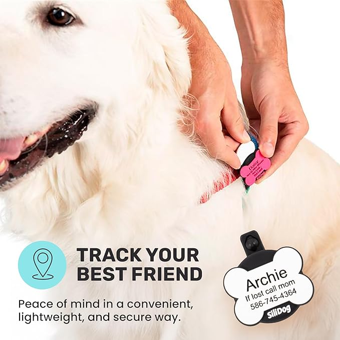 SiliDog AirTag Holder Silent Dog ID Tag – Personalized Engraved Silicone Pet Tag – Durable, Glow-in-The-Dark – Red Bone