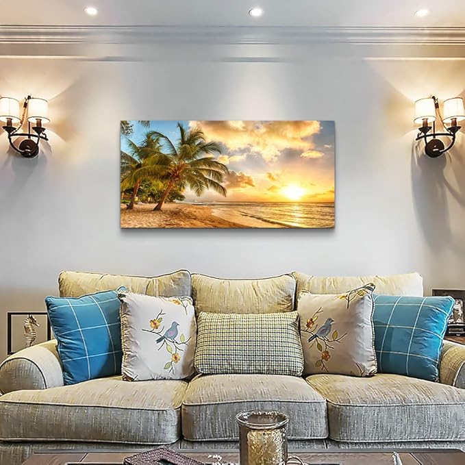 wall art for living room bathroom Wall Decor sun beach sea coconut tree ocean landscape painting to Hang Home Decorations for office bedroom kitchen Works canvas Prints pictures 20" x 40"inch