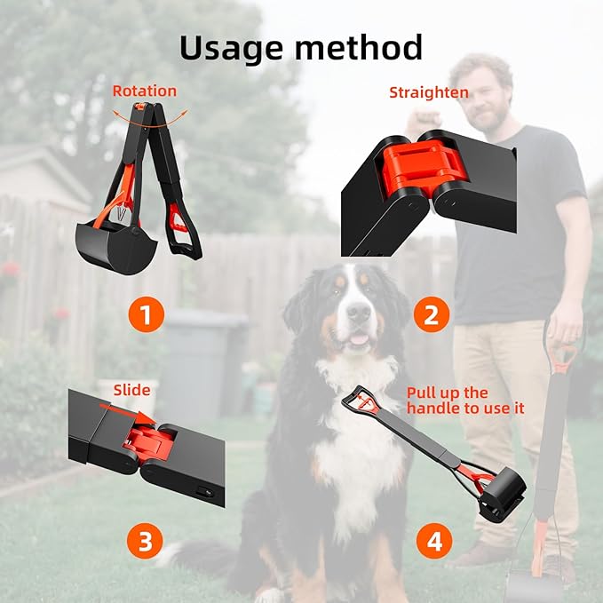 2 Pack 32 Inch Foldable Dog Pooper Scooper,Dog Poop Pick Up Tool for Large&Small Dogs,Sturdy & Light Weight,Easy to Carry and Clean