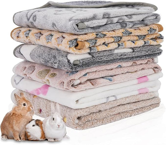6 Pack Guinea Pig Cage Liner, Washable Guinea Pig Fleece Blankets Beding Accessories, Flannel Throw Warm Sleep Mat, Pet Pee Pads for Small Animal Hamster Rabbit Puppy Cat (30x20 Inch)