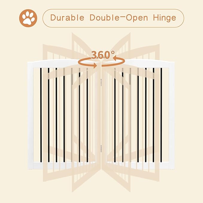 Freestanding Pet Gate - Foldable Wooden Dog Gate, 80 Inch Wide, 4 Panels, White