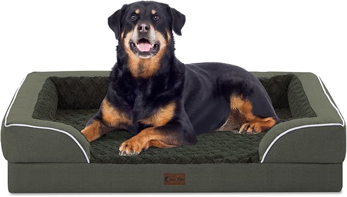Orthopedic Waterproof Dog Bed for Extra Large Dogs, Memory Foam XL Dog Bed with Sides, Egg-Crate Foam and Non-Slip Bottom Jumbo Dogs Couch Beds with Washable Removable Cover(Jumbo,Dark Green)