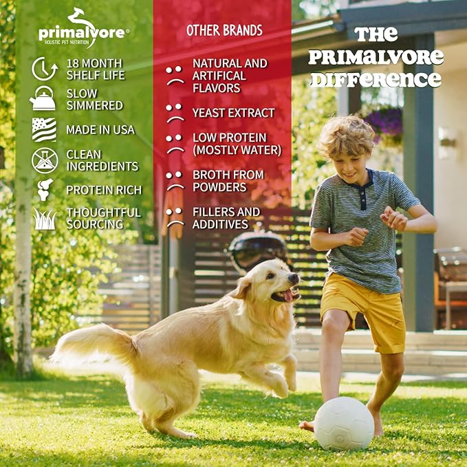 Primalvore Grass-Fed Beef Bone Broth for Dogs &Cats, Mobility Formula w/Collagen Peptides to Help Support Hip & Joints, Digestion, Skin & Coat and Hydration, Human Grade, Made in USA. Beef 2 Pack