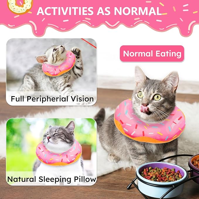 Cat Cone Collar Soft, Cat Recovery Collar for Wound Healing Cute Donut Adjustable Cones to Stop Licking Comfortable Lightweight Neck Elizabethan for Kittens After Surgery