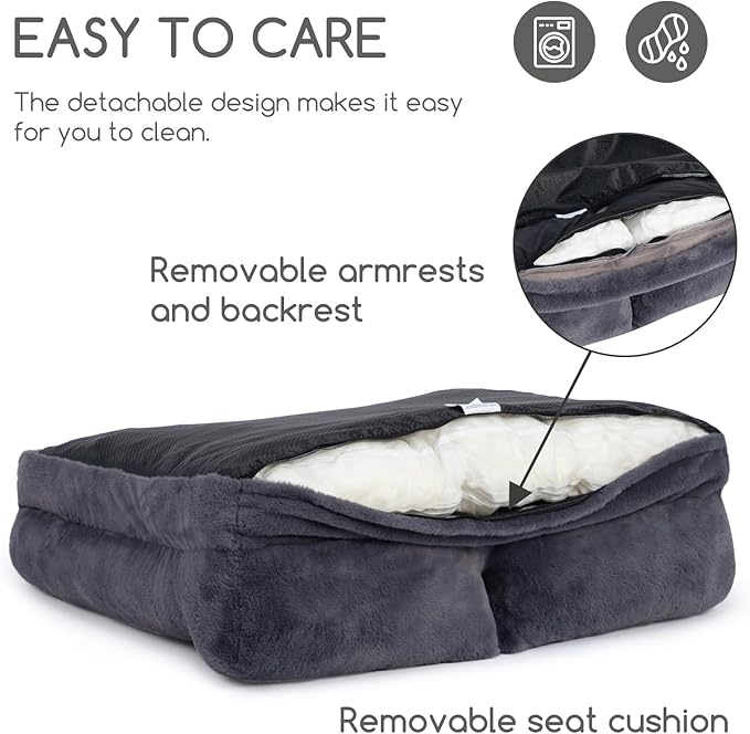 Hollypet Fluffy Plush Pet Sofa Soft Calming Pet Sofa Beds for Medium and Large Dogs, L, Gray