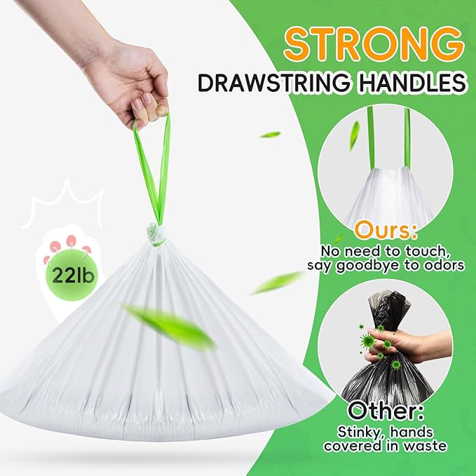 60 Pack Cat Litter Box Liners for Meo Want SC01, MW-SC02, MW-LR01,1.5 Mil Thick Drawstring Heavy Duty Leak-proof Disposable Smart Self-Cleaning Litter Box Robot Waste Drawer Trash Bags 18" x 12.6"