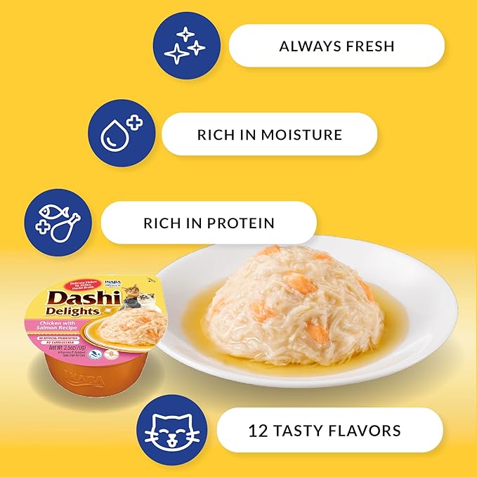 INABA Dashi Delights for Cats, 2.5 Ounce Cup, 6 Cups Total, Chicken with Tuna Recipe