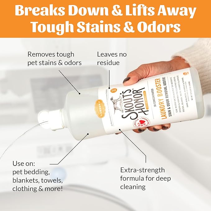 Skout's Honor Laundry Booster Stain & Odor Removal Additive - Plant-Powered Formula for Pet Bedding, Clothing, and Washable Pee Pads - Eco-Friendly & Cruelty-Free, 32 oz