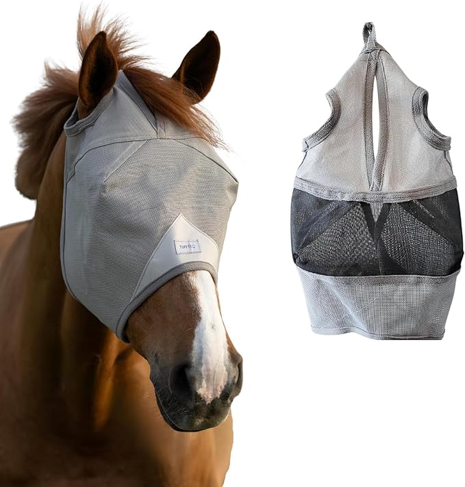 Horse Fly Mask Without Ears | 95% UV Eye Protection | Built-in Visor | Breathable, Lightweight Mask | Adjustable Fit for Horses Medium/Large Size