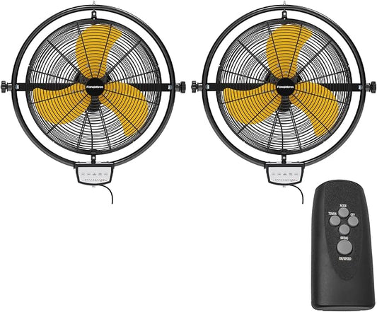 2 PCS 20 IN 5500 CFM Remote Control Wall Mount Fan, 3 Speed High Velocity Wall Fan with Timer, Air Circulator for Garage, Commercial, Greenhouse, Warehouse & Gazebo Use, UL Listed