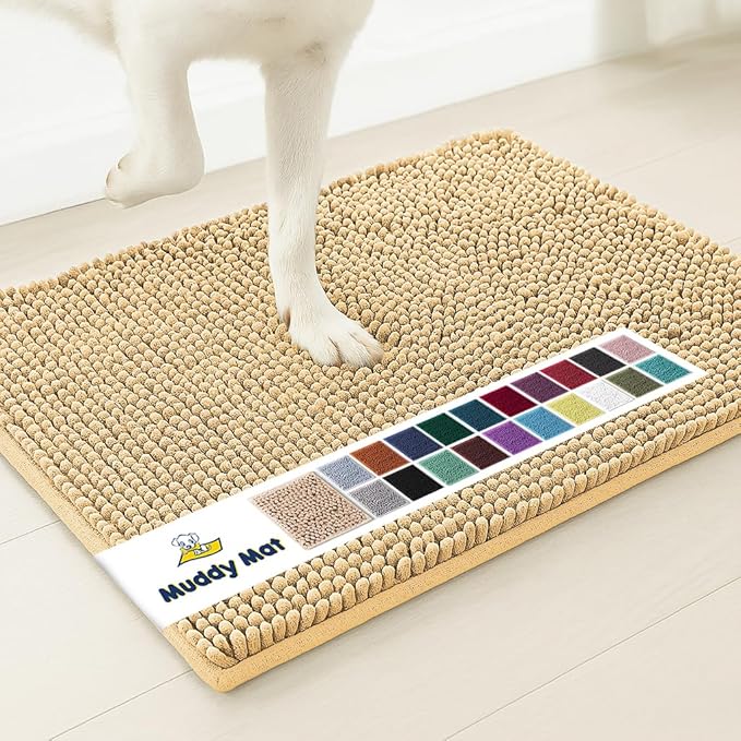 Muddy Mat® Original Dog Door Mat for Muddy Paws, Super Absorbent Microfiber, Non-Slip Washable Pet Rug, Quick Dry Chenille Entryway Carpet, Machine Washable Indoor Outdoor mat, Beige 24"x120"