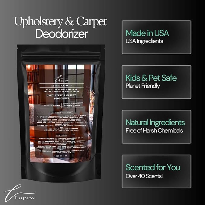 Suede Vanilla Carpet Freshener Powder: Powerful Odor Eliminator for Home, Upholstery Deodorizer, Carpet Deodorizer, Pet Urine, Cat Litter Box - Suede Vanilla Fragrance
