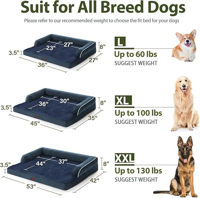 XXL Dog Bed with Bolsters, Orthopedic Dog Beds for Extra Large Dogs, Waterproof Memory Foam Dogs Beds XLarge with Removable Washable Cover, Nonskid Bottom (XX-Large,Navy Blue)