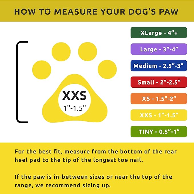 PawZ Rubber Dog Boots for Paws up to 1 1/2", 24 Total (2 Packs of 12) - All-Weather Dog Booties for Hot Pavement, Snow, Mud, and Rain - Waterproof, Anti Slip Dog Socks - XX-Small, Yellow