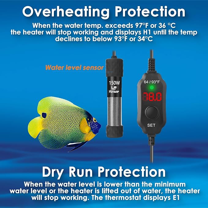 Super Compact 150W Fish Tank Heater, Submersible Aquarium Heater with LED Digital Display Thermostat, Adjustable Fish Heater for 15-30 Gallon Tanks