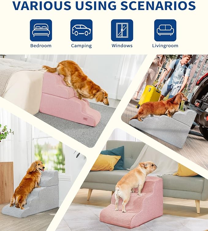 Dog Step for Bed, Dog Stair 4-Step 35D Pet Stair 19.7" H for High Bed or Sofa Non-Slip Balanced Pet Step Indoor, Light Grey