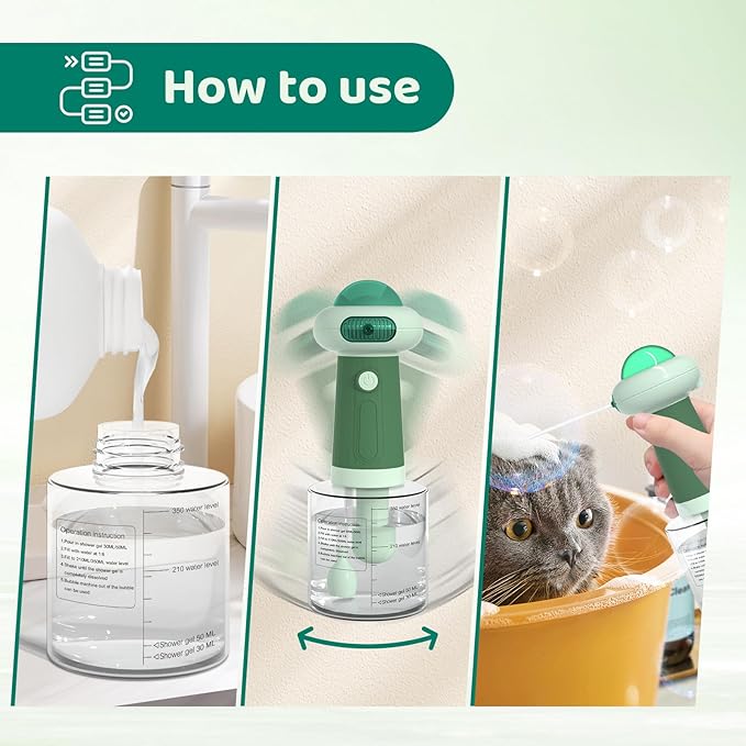 Dog Shampoo Dispenser, UFO Dog Shampoo Sprayer, Electric Foaming Shampoo Dispenser for Dog and Cat Washing, for Bathtub, Kitchen Sink, Bathroom Cleaning, Green