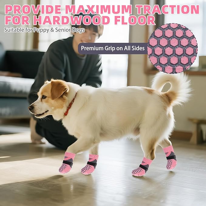 KOOLTAIL Dog Socks for Hot Pavement, Summer Breathable Dog Socks to Prevent Licking Paws, Non Slip Pet Boots & Paw Protectors for Hardwood Floor,Grippy Shoes for Small Medium Large Senior Dogs,Pink S