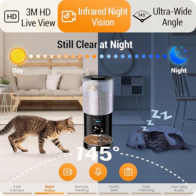 5L Automatic Cat Feeder with 2K HD Camera: 5G WiFi Automatic Dog Feeder with Night Vision,Cat Food Dispenser with Freshness for Multiple Pets,Detachable for Easy Clean-21 Cup (Sealed Outlet)