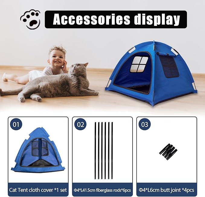 Blue Cat Tent House、Cat's Nest, Portable Indoor/Outdoor Pet Tent House for Cats, Puppies and Other Small Animals
