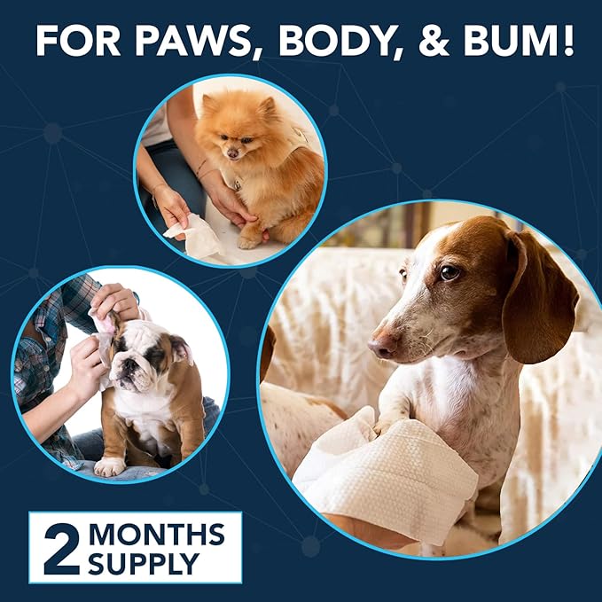 NOVEHA Dog Wipes - Odor Eliminating and Cleaning Grooming Wipes for Dog's Paws, Body, and Butt - Perfect for Puppy and Adult Dogs - Plant-Based, Safe, Convenient & Large Unscented Wipes (120 Counts)