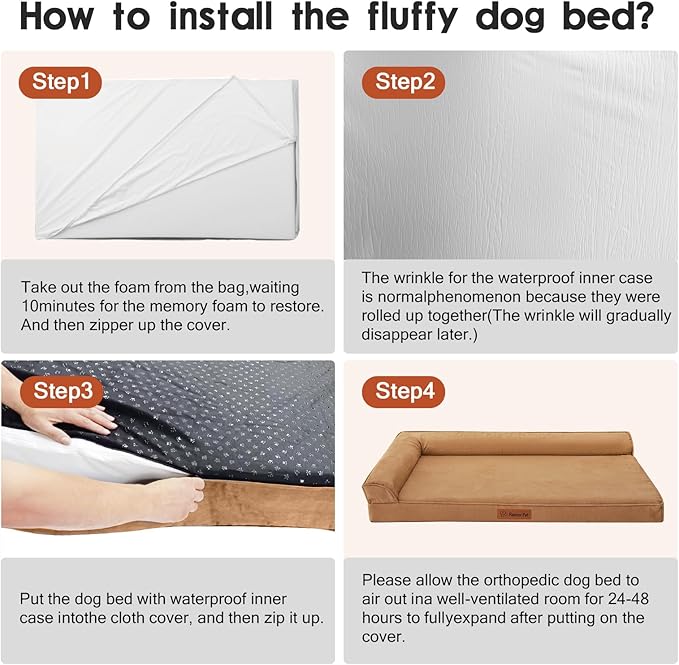 Chew Proof Dog Bed, 3" Memory Foam Dog Bed for Medium and Large Dogs, Removable and Washable Microsuede Cover, Waterproof Liner, Nonskid Bottom, 41x27 Inches XL Khaki