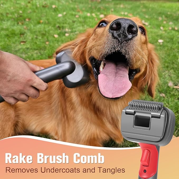 FUNTECK 2-in-1 Dog Hair Vacuum Brush for Grooming & Shedding Compatible with Dyson Gen5, V15, V12, V11, V10, V8, V7 – Removes Loose Hair, Dander, Undercoat & Tangles – Self-Cleaning Design