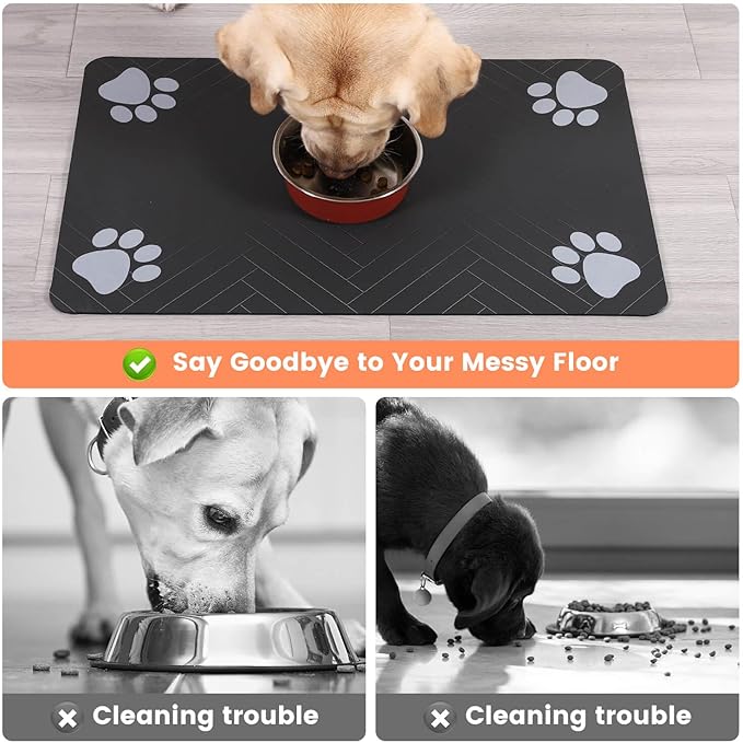 Pet Feeding Mat-Absorbent Pet Placemat for Food and Water Bowl, with Waterproof Rubber Backing, Quick Dry Water Dispenser Mat for Dog and Cat (17"x27", Blue)